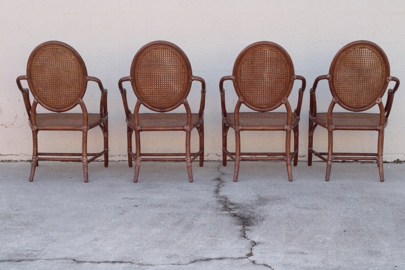 Authentic Set of 4 McGuire Rattan Cane Back Arm Chairs Organic Modern Palm Beach Hollywood Regency afbeelding 8