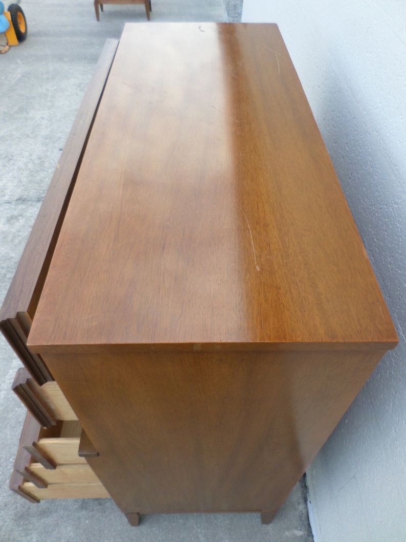 VVH Vintage Mid Century Modern Chest Of Drawers Dixie Mid Century Modern Highboy Mid Century Modern Tall Dresser With Arch Pattern Cutout