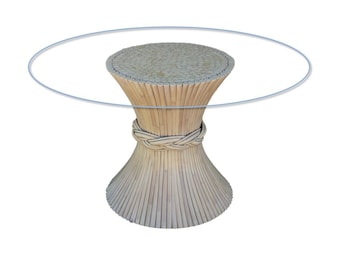 Authentic McGuire Sculptural Rattan Sheaf of Wheat Dining Table Base (for use with Round Glass Tabletop, not included)