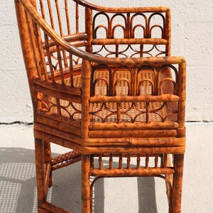 Vintage Brighton Pavilion Style Burnt Bamboo Tortoiseshell Arm Chairs, a Pair image 9
