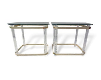 Lucite and Brass End Tables Attributed to Charles Hollis Jones, a Pair