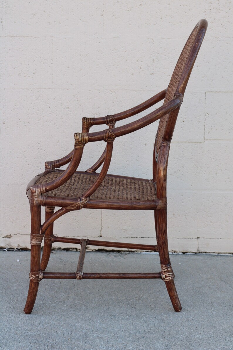 Authentic Set of 4 McGuire Rattan Cane Back Arm Chairs Organic Modern Palm Beach Hollywood Regency afbeelding 3