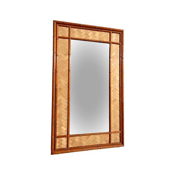 Large Woven Rattan And Faux Bamboo Mirror For Wall Entry Large Woven Rattan And Faux Bamboo
