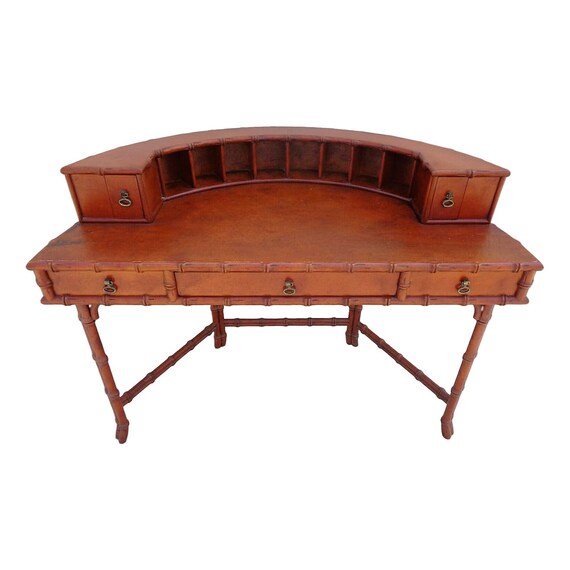 Vvh Vintage Ficks Reed Faux Bamboo Demilune Writing Desk Etsy
