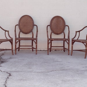 Authentic Set of 4 McGuire Rattan Cane Back Arm Chairs Organic Modern Palm Beach Hollywood Regency afbeelding 9