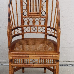 High Back Vintage Brighton Pavilion Style Burnt Bamboo Armchairs, a Pair image 4