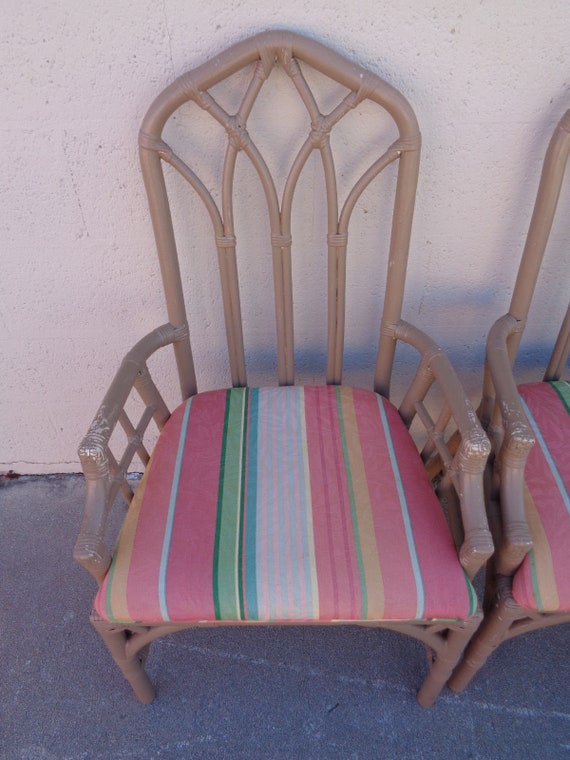 1 Vtg Rattan Bamboo Cathedral Back Dining Chairs 2 ARM 1 SIDE 3 AVAIL Henry Link