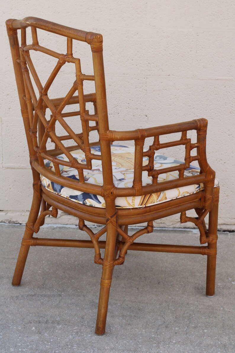 Lexington Bamboo Rattan Fretwork Dining Arm Chairs, a Set of 4 image 5