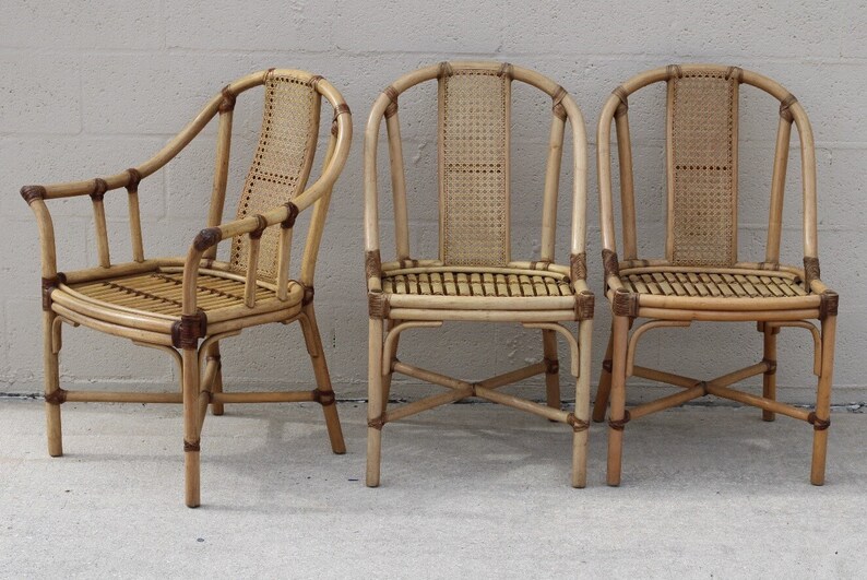 Bamboo Rattan Cane Dining Chairs by Drexel Heritage, Set of 6 Organic Modern image 2