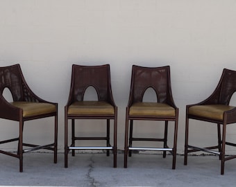 Four Matching McGuire Baker (0-362N) Barbara Barry Style Caned Counter Stools