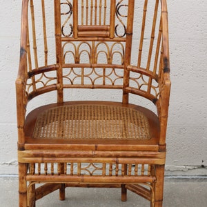 High Back Vintage Brighton Pavilion Style Burnt Bamboo Armchairs, a Pair image 3