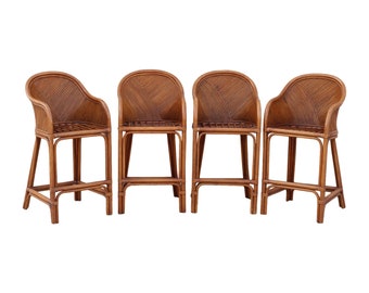 Set of Four Crespi Style Split Reed Rattan Bar Stools