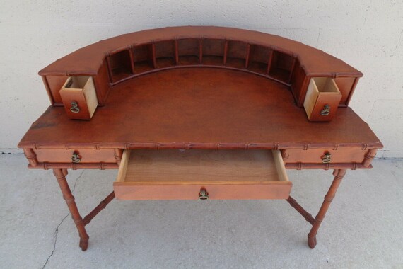 Vvh Vintage Ficks Reed Faux Bamboo Demilune Writing Desk Etsy