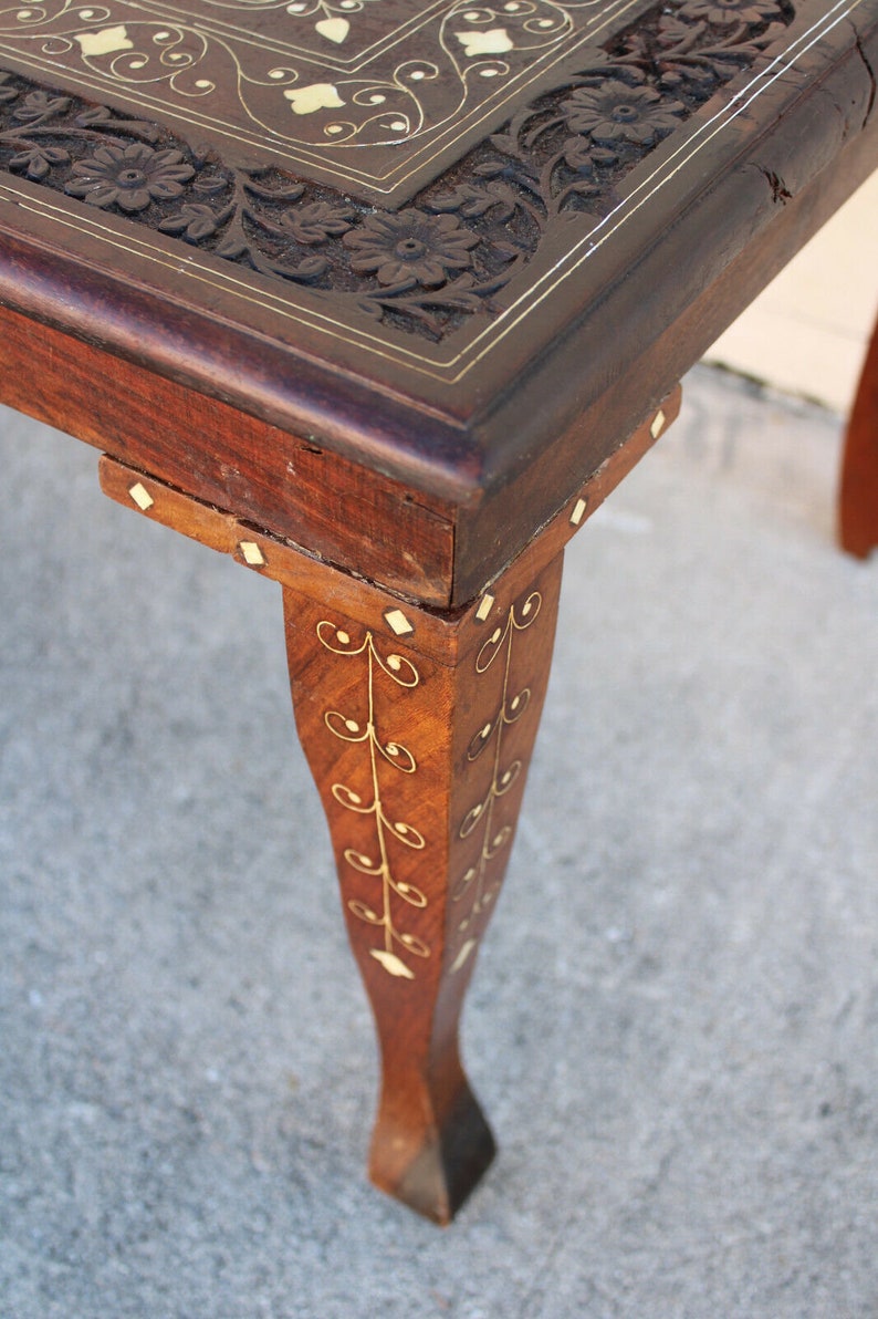 Vintage Anglo Indian Carved and Inlaid Rosewood Coffee Table image 3