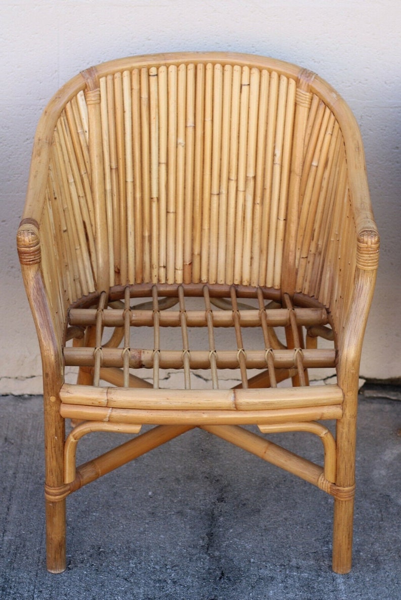 Set of 4 Rattan Bamboo Barrel Chairs, McGuire Organic Modern Style image 6