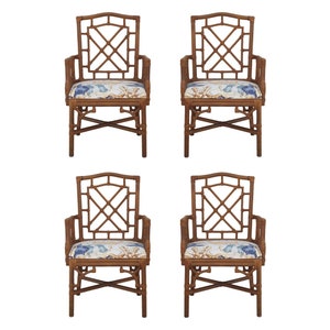 Lexington Bamboo Rattan Fretwork Dining Arm Chairs, a Set of 4 image 1