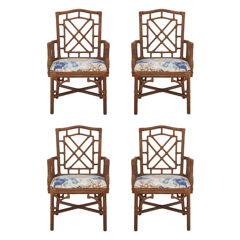 Lexington Bamboo Rattan Fretwork Dining Arm Chairs, a Set of 4 image 1