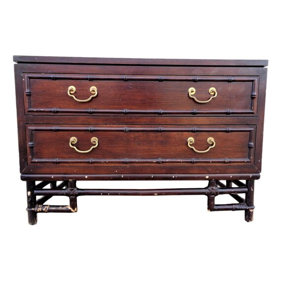 Ficks Reed Faux Bamboo Two Drawer Chest With Rattan Base And Etsy