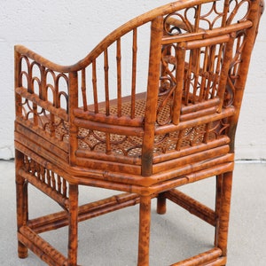 Vintage Brighton Pavilion Style Burnt Bamboo Tortoiseshell Arm Chairs, a Pair image 5