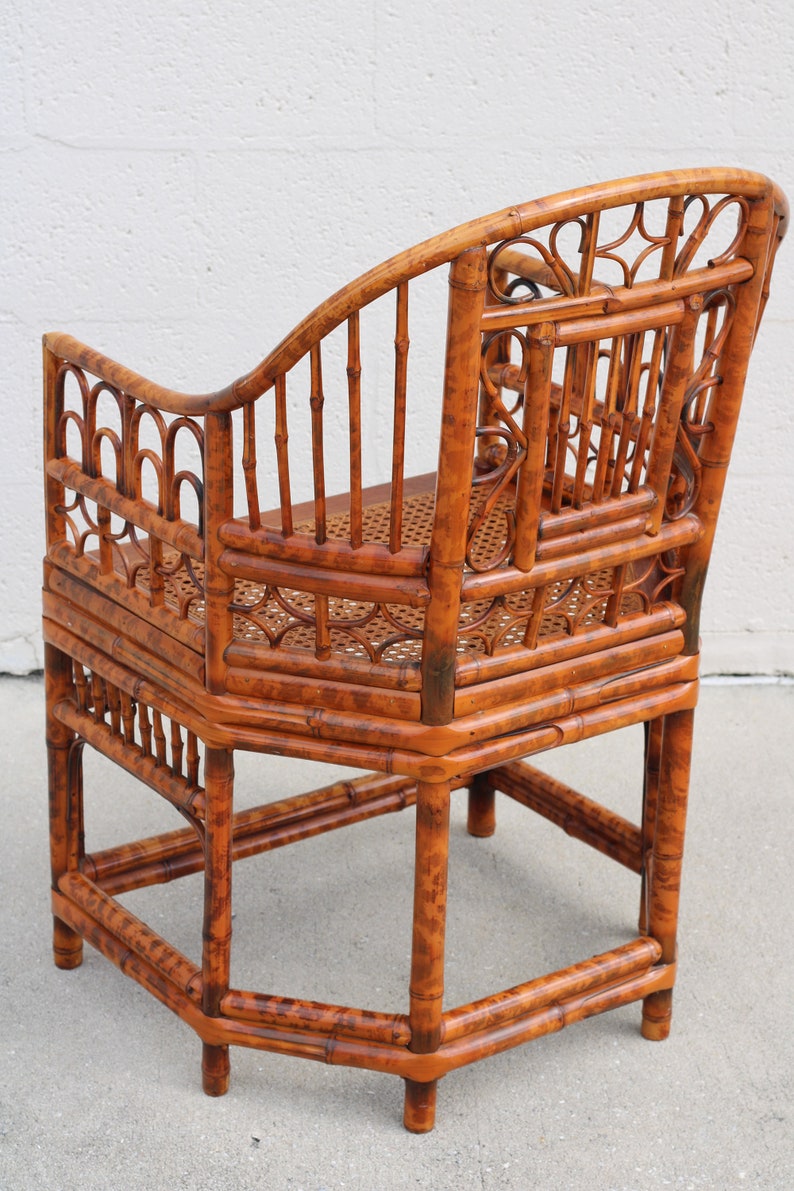 Vintage Brighton Pavilion Style Burnt Bamboo Tortoiseshell Arm Chairs, a Pair image 5