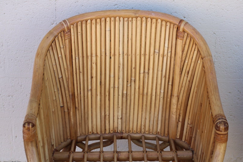 Set of 4 Rattan Bamboo Barrel Chairs, McGuire Organic Modern Style image 5