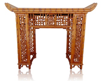 Carved Bamboo Chinese Chippendale Pagoda Console Altar Table