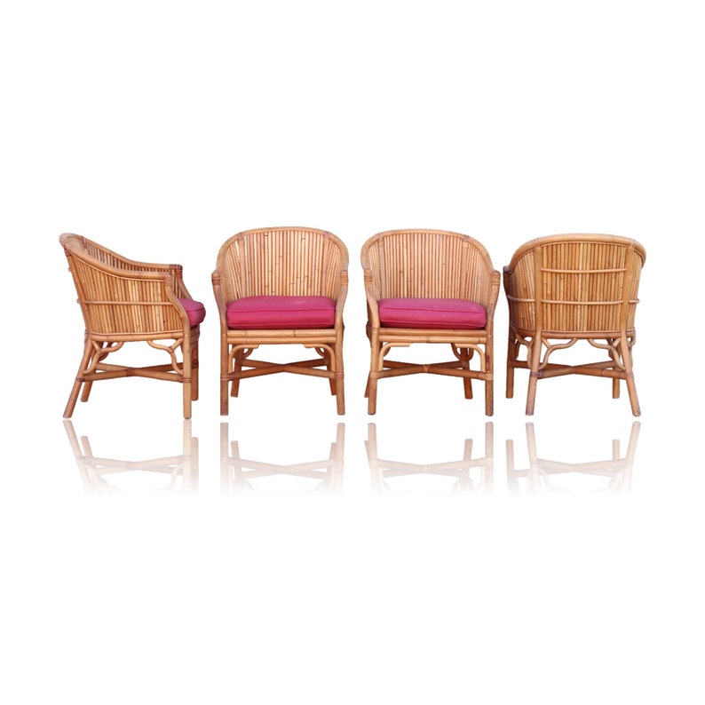 Set of 4 Rattan Bamboo Barrel Chairs, McGuire Organic Modern Style image 1