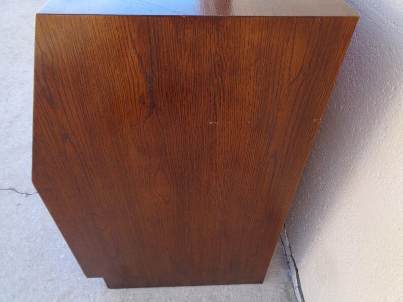VVH Vintage Pair Henredon Scene One Nightstands Campaign End Tables Mid Century Modern Pull-Down Drawer Front Shelf Brass Hardware TLC*