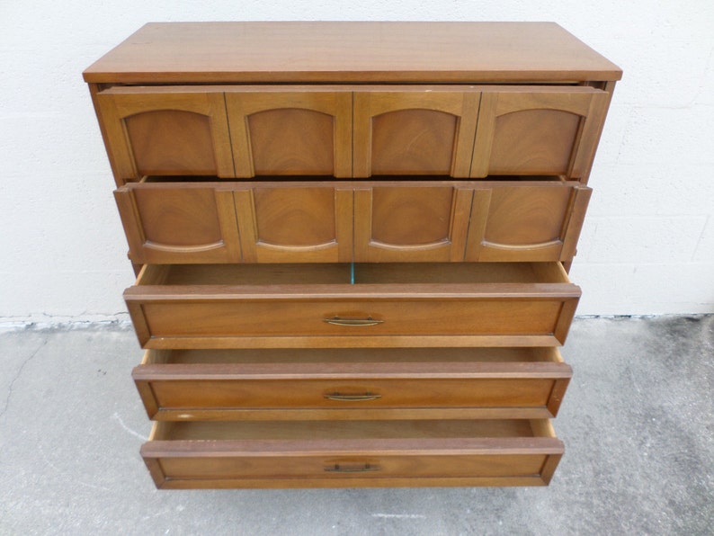 VVH Vintage Mid Century Modern Chest Of Drawers Dixie Mid Century Modern Highboy Mid Century Modern Tall Dresser With Arch Pattern Cutout