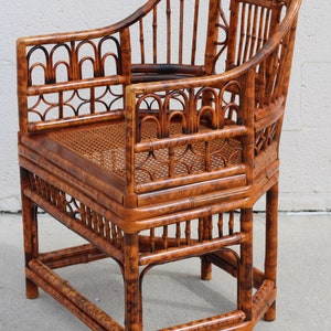 Vintage Brighton Pavilion Style Burnt Bamboo Tortoiseshell Arm Chairs, a Pair image 3