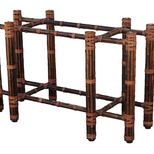 May include: A rectangular bamboo frame with dark brown poles and lighter brown woven twine accents. The frame is constructed with vertical and horizontal poles, creating a sturdy structure. The design is natural and rustic.