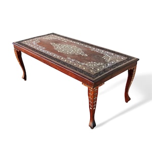 Vintage Anglo Indian Carved and Inlaid Rosewood Coffee Table image 1