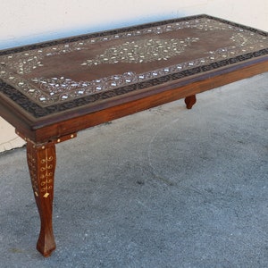 Vintage Anglo Indian Carved and Inlaid Rosewood Coffee Table image 6