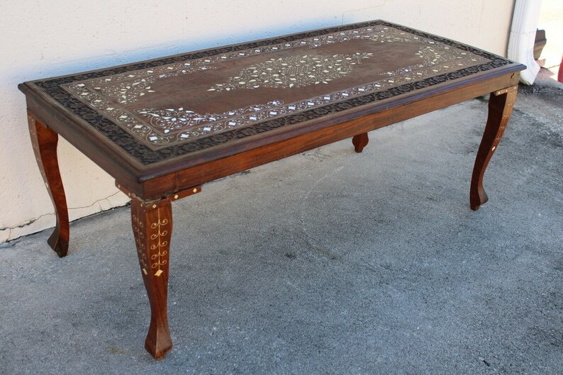 Vintage Anglo Indian Carved and Inlaid Rosewood Coffee Table image 6