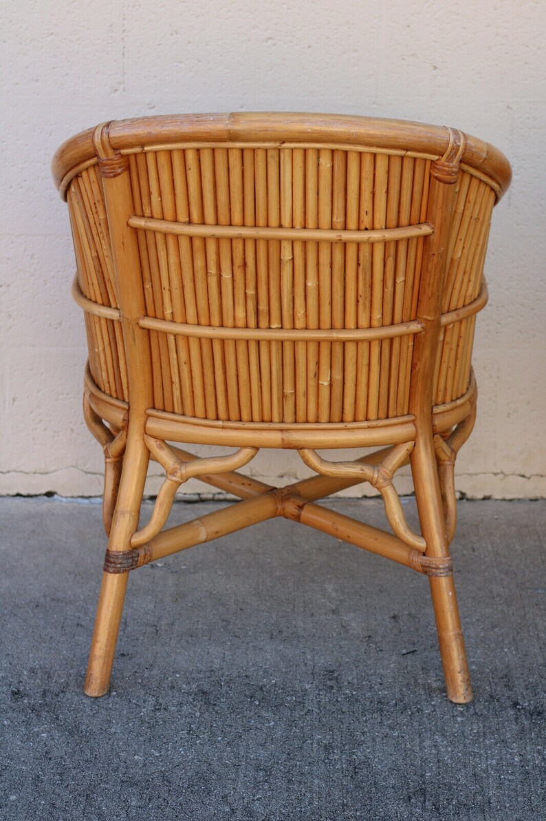 Set of 4 Rattan Bamboo Barrel Chairs, McGuire Organic Modern Style image 4