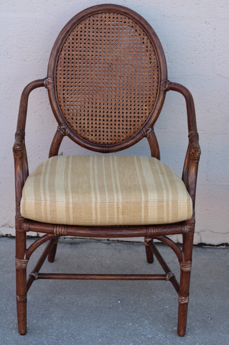 Authentic Set of 4 McGuire Rattan Cane Back Arm Chairs Organic Modern Palm Beach Hollywood Regency afbeelding 2