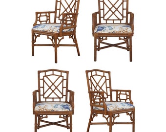 Lexington Rattan Bamboo Fretwork Dining Arm Chairs, a Set of 4