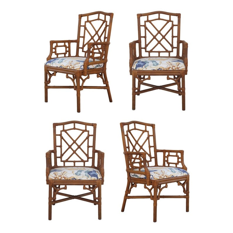 Lexington Rattan Bamboo Fretwork Dining Arm Chairs, a Set of 4 image 1