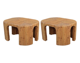 Pair of Split Bamboo End Tables with Waterfall Corners Vintage 1970s Organic Modern