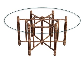 Authentic McGuire Hexagonal Bamboo Rattan Organic Modern Dining Table Base Hollywood Regency