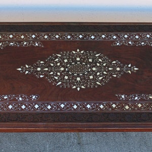 Vintage Anglo Indian Carved and Inlaid Rosewood Coffee Table image 7