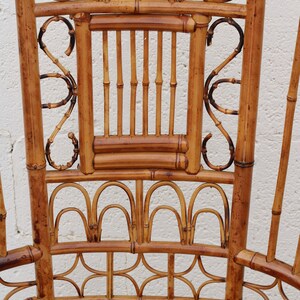 High Back Vintage Brighton Pavilion Style Burnt Bamboo Armchairs, a Pair image 6