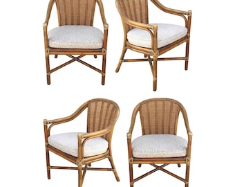 Set of Four Authentic McGuire Rattan Caned Back Dining Armchairs, Organic Modern