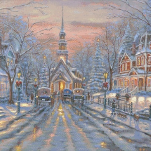 A Neighborhood On Christmas Eve Digital PDF Counted Cross Stitch Pattern
