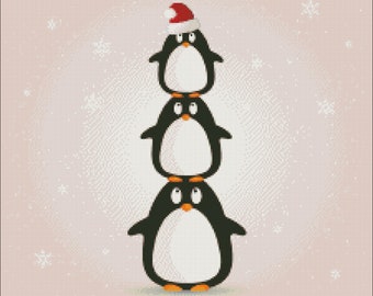 Joyeux Noël pingouins numérique PDF motif point de croix compté