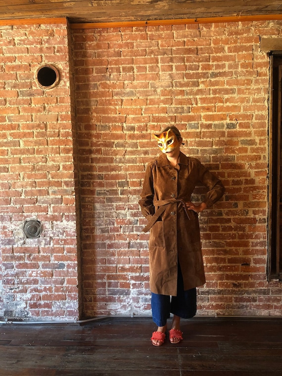 Belted Suede Leather Trench Coat // vintage boho h