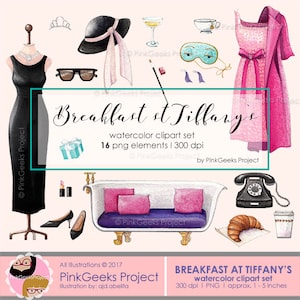 Breakfast at Tiffanys Watercolor Clipart Set