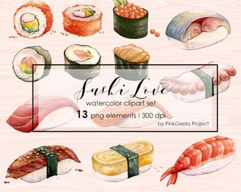 Sushi Love Watercolor Clipart Set