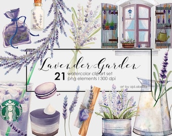 Lavender Garden Watercolor Clipart Set (PNG Digital Download)
