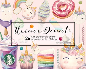 UNICORN DESSERTS - Illustration, Printable, Clipart, Wallart, Instant Download, PNG, for personal & small commercial use
